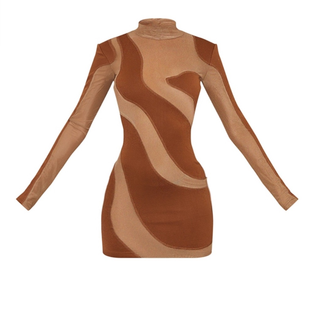 PrettyLittleThing Mesh Long Sleeve Bodycon Dress